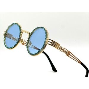 Luxury Men Women Style Blue‎ Lens Gold Frame Sunglasses Party Shades Eye Glasses